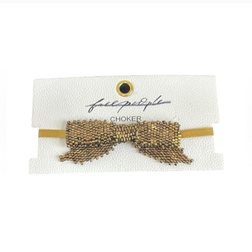 NWT Free People FP Gold Beaded Bow Choker necklace